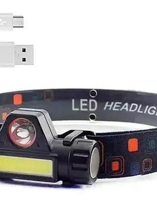 Налобный фонарь аккумуляторный bl-8101 cob+xpe, с магнитом и usb