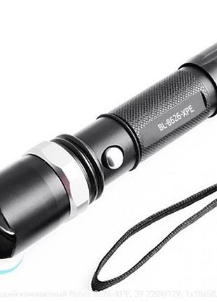 Ліхтар металевий компактний police 8626-xpe, зу 220v/12v, 1х18650, 3xaaa, zoom, box