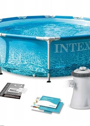 Каркасный бассейн intex 28208 metal frame «морской принт» ø 305×76 см с фильтр-насосом (4 485 л)