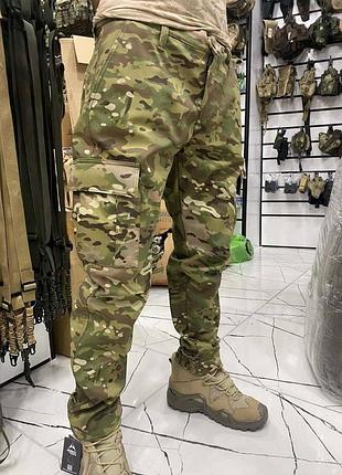 Тактические зимние штаны soft shell combat на флисе мультикам, l