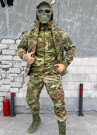 Тактический демисезонный комплект softshell 4 в 1 (куртка, штаны, кофта, бейсболка) мультикам s