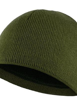 Шапка в'язана без відвороту на флісі - dark olive xl