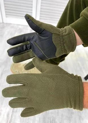 Рукавички зимові тактичні флісові на штучному хутрі з тачскрином olive l