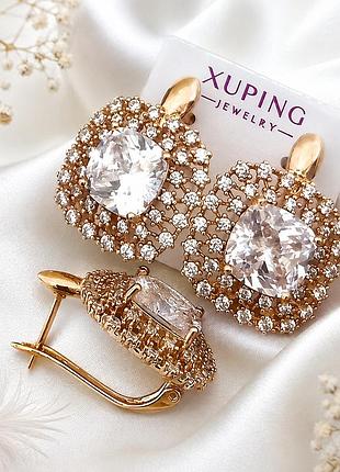 Сережки жіночі медзолото xuping jewelry 18k. 2,2 см.