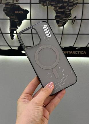 Силиконовый чехол для iphone 15 pro max с magsafe,полупрозрачный чехол для айфон 15 pro max с магнитом magsafe (серый)