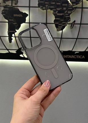Силиконовый чехол для iphone 15 pro с magsafe,полупрозрачный чехол для айфон 15 pro с магнитом magsafe (цвет: серый)