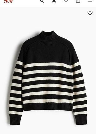 H&amp;m zara mango bershka теплий светр світлор із високим коміром джемпер а смужку в складі шерсть р.m