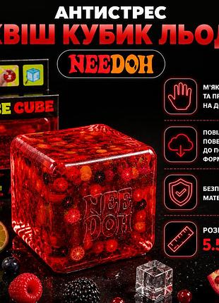 Сквіш кубик льоду needoh червоний з фруктами 5.5 см squishy nice cube прозорий сквіш кубик squishy ice cube