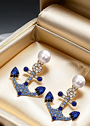 Сережки в камушках и бусинах якорь
