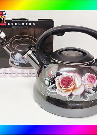 Bs емальований чайник edenberg best mix eb-12610 зі свистком та антипригарним покриттям 3л flowers bas77/n