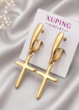 Сережки хрестики медзолото xuping 18k. 3,5 см