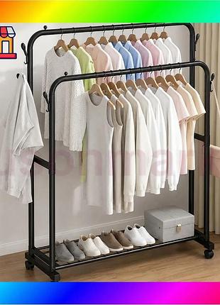 Bs подвійна стійка вішалка best mix для одягу double floor hanger з полицею для взуття 143х110х42 blac bas77/n