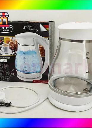 Bs чайник електричний adler best mix ad 1274 1.7л 2200вт пластиковий з автоматичним вимкненням white bas77/n