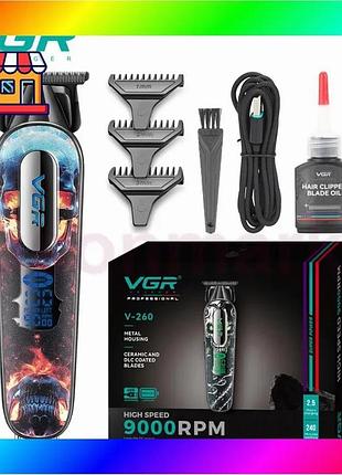 Bs триммер аккумуляторный для best mix стрижки vgr v-260 red, 3 насадки, led дисплей bas77/n