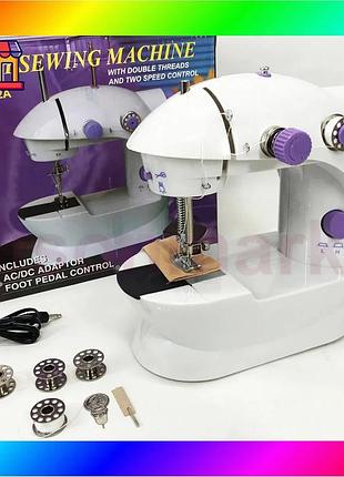 Bs мини швейная машинка best mix fhsm 202 4 в 1 с педалью и подсветкой + адаптер 220v, швейная машина bas77/n