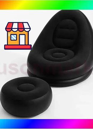 Bs надувное кресло с best mix пуфом для отдыха air sofa велюровое black bas77/n