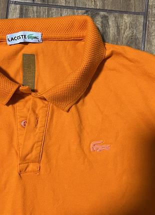 Lacoste polo поло футболка з коміром помаранчева оранжевого кольору з прорезиновими лого логотипами новенька бавовна коттон котон розмір l з коміром