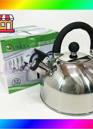 Bs чайник unique із best mix свистком un-5302 2,5л, гарний чайник для газової плити, чайник на плиту. bas77/n