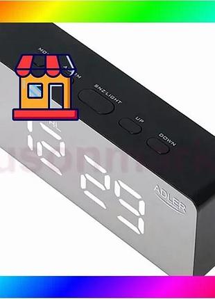 Bs настільний годинник-будильник adler best mix ad 1189 black з термометром, led-підсвіткою та usb-жив bas77/n