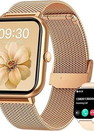 Смарт-часы для женщин smart watch taopon 1.85" для звонков с измерением кислорода в крови + 1 ремешок, gold
