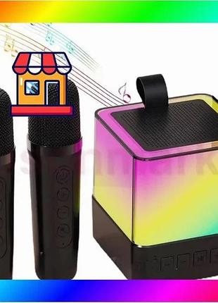 Bs портативна караоке система best mix з двома мікрофонами bluetooth акустична колонка для дому та веч bas77/n