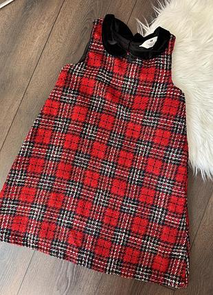 Сарафан для дівчинки h&m,  7-8 років (eur 128), червоний в клітку з чорним велюровим комірцем, на свято в школу весну осінь зиму