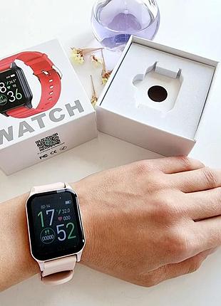 Смарт часы smart watch t96 стильные с защитой от влаги и пыли с измерением температура тела. цвет: розовый sho