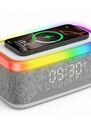 Bluetooth колонка xo f88 5в1 с часами, будильником, rgb подсветкой и беспроводной зарядкой
