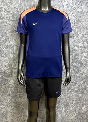 Nike dri-fit спортивный костюм 137-147 см детский серо-синий