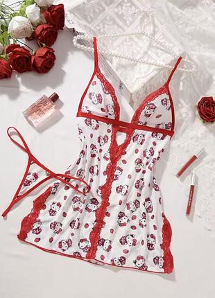 Пеньюар с открытой спинкой,с трусиками,hello kitty,мини платье