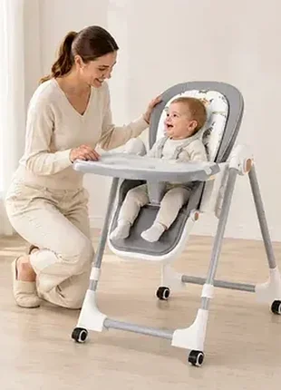 Стульчик для кормления babychair с регулируемой спинкой и столиком, шезлонг, колеса, складной