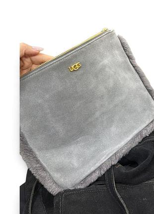 Оригинальный замшевый клатч ugg с мехом (серый)