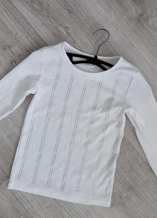 Біла кофта в рубчик зі стразами для дівчинки zara