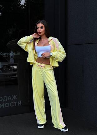 Костюм жіночий спортивний з лампасами велюр лимонний s-m ,l-xl