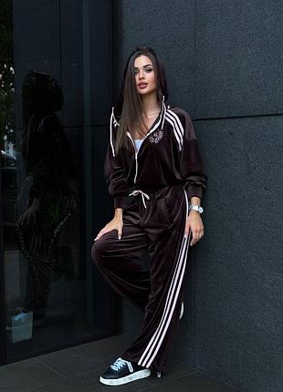 Костюм жіночий спортивний з лампасами велюр коричневий  s-m ,l-xl
