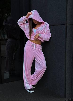 Костюм жіночий спортивний з лампасами велюр рожевий  s-m ,l-xl