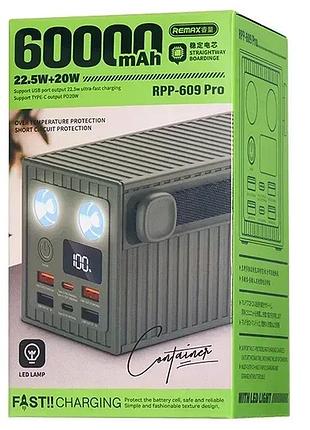Павербанк remax rpp-609 60000 mah 22.5w black быстрая зарядка и led фонарик