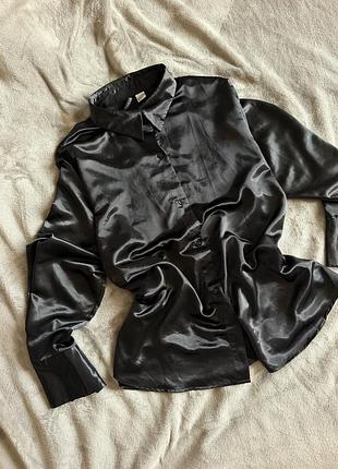 Чорна жіноча атласна блуза h&m жіноча чорна сатинова сорочка 🖤