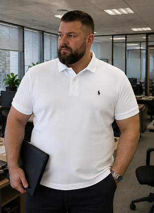 Polo біла чоловіча батал футболка/поло