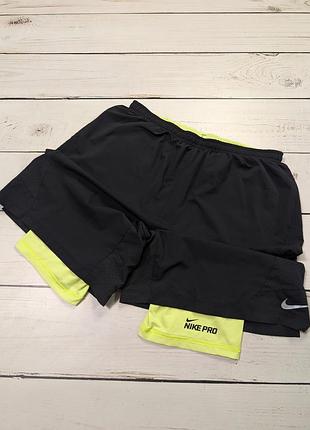 Мужские черные спортивные шорты 2 в 1 с компрессионным подкладом nike pro 2in1 compression shorts оригинал найк про