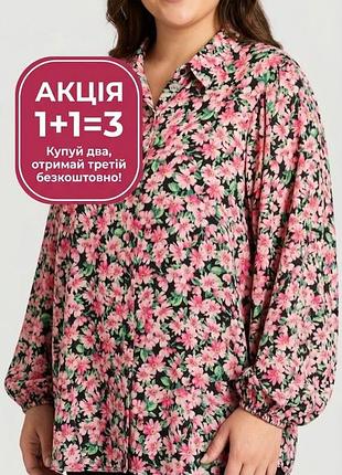 Вискозная цветочная блуза рубашка f&amp;f батал / черная рубашка в цветочек 100% вискоза 54-56-3xl
