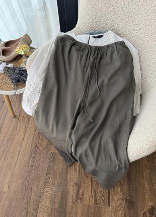 Хакі брюки палаццо віскоза льон m&s, 42р