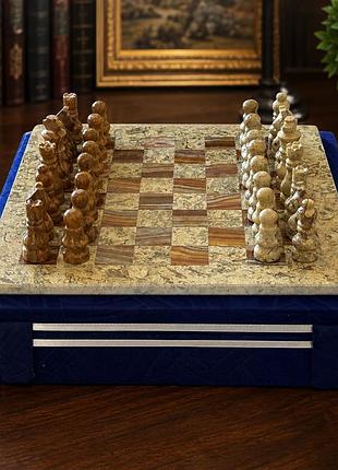 Шахи з натуральної яшми 30×30 см, кам'яні шахи ручної роботи з пакистану, подарункові шахи