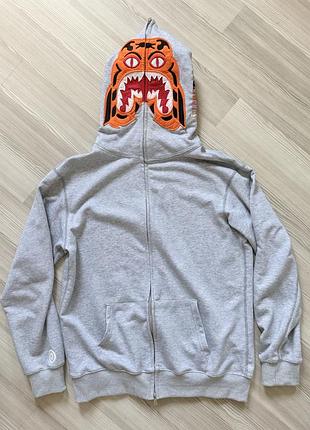 Bape tiger сіра зіп худі