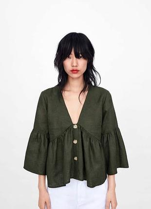 Лляна блуза zara оливкова розмір m