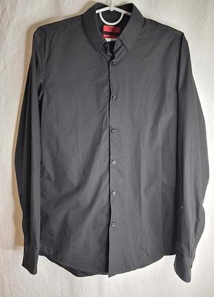 Оригинальная мужская черная рубашка hugo (hugo boss) slim fit | размер m (39 / 15.5)