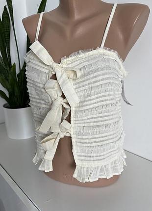 Новий топ на завʼязках зара zara молочний бохо блуза рюши
