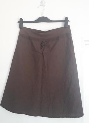 Mіster  lino
40/xl/ 50
лён( смесь)
женская расклешенная юбка с эластичным поясом коричневого цвета 
итальялия 
идеальное состояние