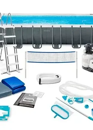 Каркасный бассейн intex 26368, 975 х 488 х 132 см (7 г/ч - 7 900 л/ч, лестница, тент, подстилка, набор для ухода
