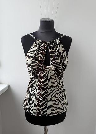 Шовковистий топ халтер karen millen з анімалістичним принтом та вирізом, р. m (uk 12 / eur 40)